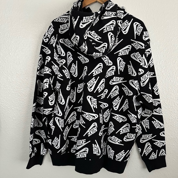 Nike Club Fleece All Over Print Swoosh Hoodie Black - Picture 3 of 6